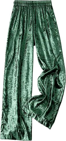 WDIRARA Women's Plus Size Metallic Elastic High Waist Straight Leg Casual Long Pants Trousers in Saudi Arabia