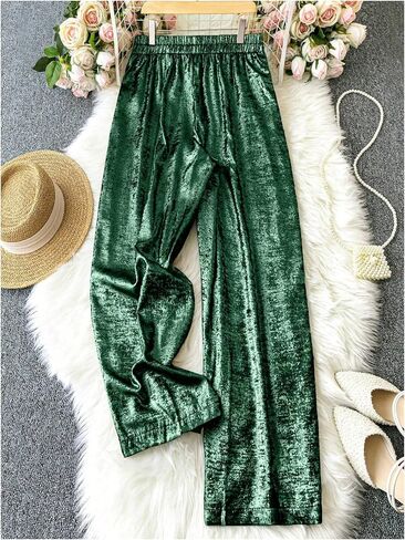 WDIRARA Women's Plus Size Metallic Elastic High Waist Straight Leg Casual Long Pants Trousers in Saudi Arabia