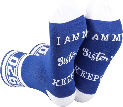 CENWA 1 Pair Blue and White Socks I’m My Sister’s Keeper 1920 Socks Sorority Sister Gift in Saudi Arabia