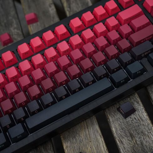 أغطية مفاتيح PBT - 139 مفتاحًا 65 بالمائة من أغطية المفاتيح المخصصة المطبوعة على الجانب، مجموعة أغطية مفاتيح متدرجة باللون الأحمر والأسود، ملف تعريف الكرز مناسب للوحة المفاتيح الميكانيكية 60/61/68/75/87/104% in Kuwait