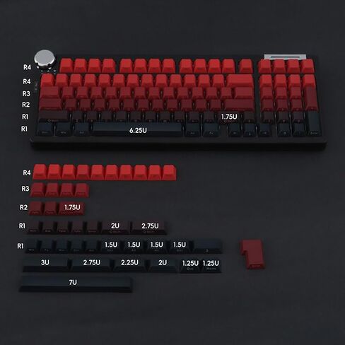 أغطية مفاتيح PBT - 139 مفتاحًا 65 بالمائة من أغطية المفاتيح المخصصة المطبوعة على الجانب، مجموعة أغطية مفاتيح متدرجة باللون الأحمر والأسود، ملف تعريف الكرز مناسب للوحة المفاتيح الميكانيكية 60/61/68/75/87/104% in Kuwait