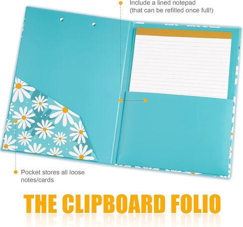 NiArt Clipboard Folio Clipboard Folder مع جيب تخزين داخلي مبطن قابل لإعادة الملء، حامل ملف حلقة القلم لمكتب الأعمال، طالب المعلم، مستودع المستشفى (تصميم زهور الأقحوان) in Kuwait