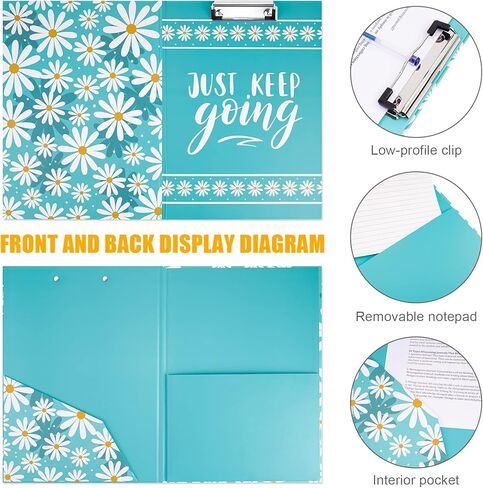 NiArt Clipboard Folio Clipboard Folder مع جيب تخزين داخلي مبطن قابل لإعادة الملء، حامل ملف حلقة القلم لمكتب الأعمال، طالب المعلم، مستودع المستشفى (تصميم زهور الأقحوان) in Kuwait