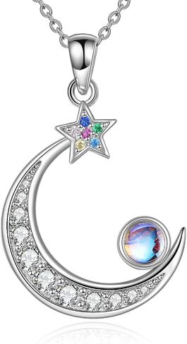 YFN Moonstone Moon Necklace Sterling Silver Crescent Star Jewelry Gift for Women Girls 18 in Saudi Arabia