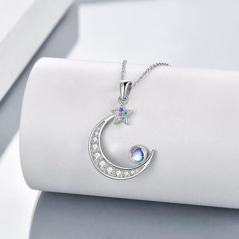 YFN Moonstone Moon Necklace Sterling Silver Crescent Star Jewelry Gift for Women Girls 18 in Saudi Arabia