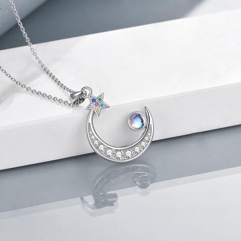 YFN Moonstone Moon Necklace Sterling Silver Crescent Star Jewelry Gift for Women Girls 18 in Saudi Arabia