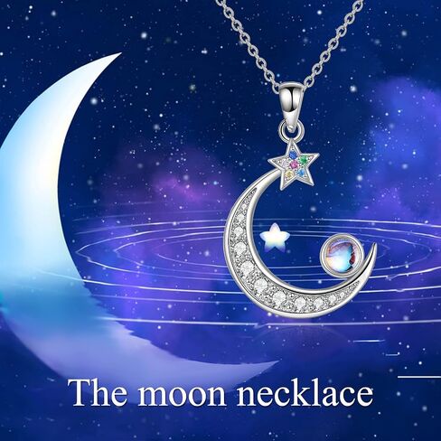 YFN Moonstone Moon Necklace Sterling Silver Crescent Star Jewelry Gift for Women Girls 18 in Saudi Arabia
