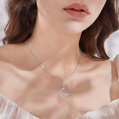 YFN Moonstone Moon Necklace Sterling Silver Crescent Star Jewelry Gift for Women Girls 18 in Saudi Arabia
