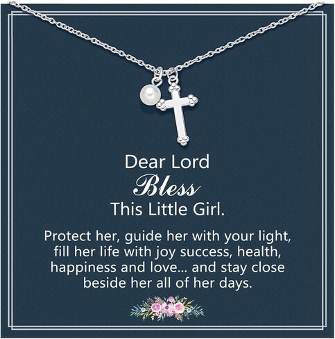 قلادة صليب اللؤلؤ للفتيات - المناولة الأولى، هدايا عيد ميلاد تأكيد المعمودية للفتيات in Kuwait