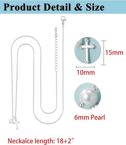 قلادة صليب اللؤلؤ للفتيات - المناولة الأولى، هدايا عيد ميلاد تأكيد المعمودية للفتيات in Kuwait