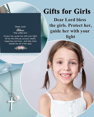 قلادة صليب اللؤلؤ للفتيات - المناولة الأولى، هدايا عيد ميلاد تأكيد المعمودية للفتيات in Kuwait