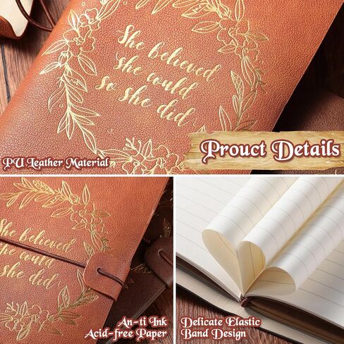 10 Pcs She Believed She Could So She Did Leather Notebook Embossed Journal Bulk Inspirational Composition Notebooks Vintage PU Leather Graduation Gift for Women Girls Sister Friends Colleague in Saudi Arabia