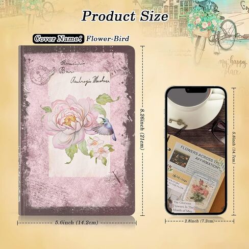 Asten Vintage Journal, Beautiful Journal for Women Men, Colorful Blank Journal with Hardcover, Cute Notebook Diary to Write in, Gift for Girls,Boys 5.6 X 8.26 inch (Flower-Bird) in Saudi Arabia