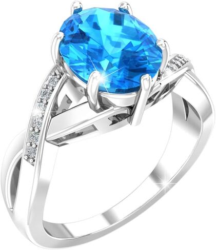 خاتم من الفضة الإسترليني الحقيقية الصلبة 925 مقاس 8 × 10 مم من الأحجار الكريمة البيضاوية ومطلي بالروديوم والخطوبة والزفاف الكلاسيكي للنساء مجوهرات راقية ملتوية in Kuwait