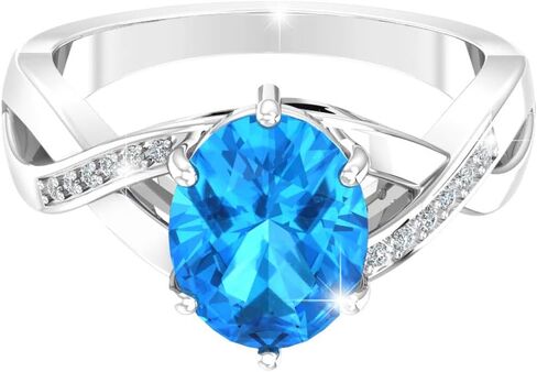 خاتم من الفضة الإسترليني الحقيقية الصلبة 925 مقاس 8 × 10 مم من الأحجار الكريمة البيضاوية ومطلي بالروديوم والخطوبة والزفاف الكلاسيكي للنساء مجوهرات راقية ملتوية in Kuwait