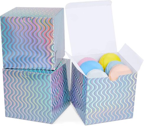 علب هدايا صغيرة بألوان قوس قزح من Naleyber 16 قطعة من صندوق الورق الملون قزحي الألوان مع أغطية لتغليف الهدايا، القدح، هدايا حفلات أعياد الميلاد، كب كيك، هدايا، عيد الميلاد، 4x4x4 بوصة in Kuwait
