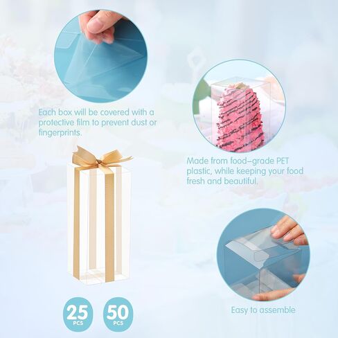 HAPPY POTATO 25 Pack PET Clear Macaron Boxes for 4/5, Clear Party Favors Boxes with Ribbon, 5"x2"x2" Transparent Gifts Boxes, Clear Rectangle Boxes, Plastic Favors Boxes Candy Containers in Saudi Arabia