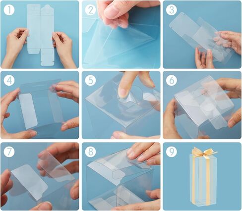 HAPPY POTATO 25 Pack PET Clear Macaron Boxes for 4/5, Clear Party Favors Boxes with Ribbon, 5"x2"x2" Transparent Gifts Boxes, Clear Rectangle Boxes, Plastic Favors Boxes Candy Containers in Saudi Arabia