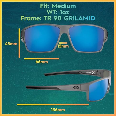 Flying Fisherman Mojarra Polarized Rectangular Sunglasses, Matte Gray Frame/Smoke-Blue Mirror Lens, Medium in Saudi Arabia
