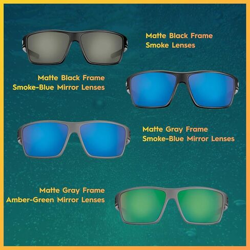 Flying Fisherman Mojarra Polarized Rectangular Sunglasses, Matte Gray Frame/Smoke-Blue Mirror Lens, Medium in Saudi Arabia