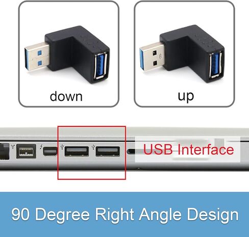 2 قطعة محول USB 3.0 90 درجة 5 جيجابت في الثانية USB إلى ذكر إلى أنثى وصلة زاوية قائمة، وصلة رأسية مدمجة لأعلى وأسفل موصل in Kuwait