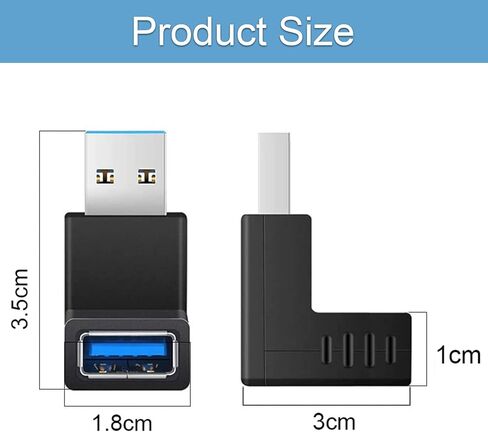2 قطعة محول USB 3.0 90 درجة 5 جيجابت في الثانية USB إلى ذكر إلى أنثى وصلة زاوية قائمة، وصلة رأسية مدمجة لأعلى وأسفل موصل in Kuwait