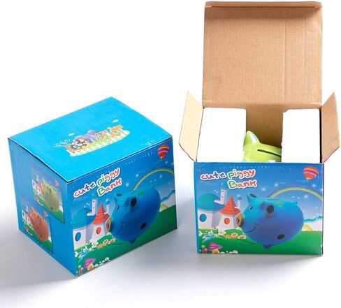 JYPHM Ceramic Piggy Bank for Kids Coin Bank for Boys and Girls Unique Birthday Gift Nursery Decor Piggy Banks Blue (5x5x4inch) in Saudi Arabia