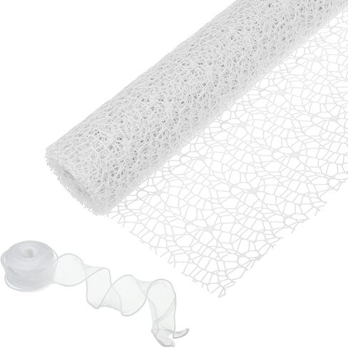 PATIKIL Flower Wrapping Mesh Paper, 15ft Floral Bouquet Craft Packaging Hollow Net Yarn with Ribbon for Flowers Gift Packaging, Black in Saudi Arabia