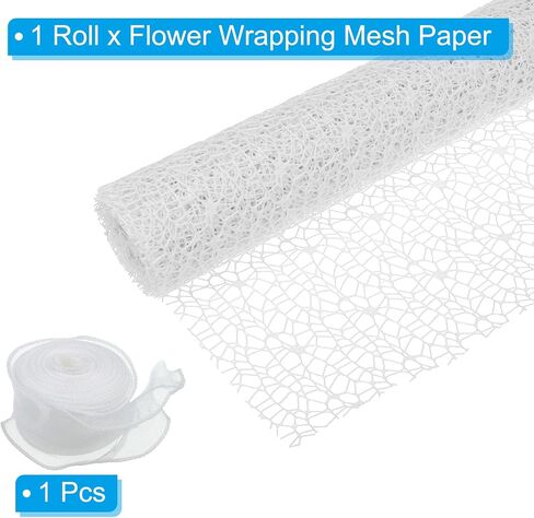 PATIKIL Flower Wrapping Mesh Paper, 15ft Floral Bouquet Craft Packaging Hollow Net Yarn with Ribbon for Flowers Gift Packaging, Black in Saudi Arabia