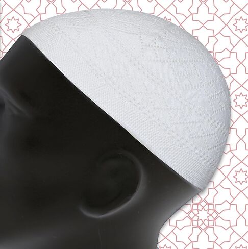 سجادة صلاة مسلمة خرز صلاة قبعة الكوفي للرجال والنساء 100% قبعة جمجمة سوداء قابلة للتنفس بتصميم تقليدي سجادة صلاة عيد رمضان هدايا إسلامية مجموعة صلاح حصيرة قماش التفتا ناعم (أزرق) in Kuwait