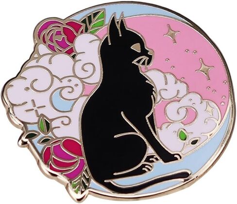 Cat On Moon Brooch Cartoon Cute Cat Rose Enamel Brooch Pins Black Cat Animal Brooch Aesthetic Pin for Backpacks Badges Clothing Bags Jackets in Saudi Arabia