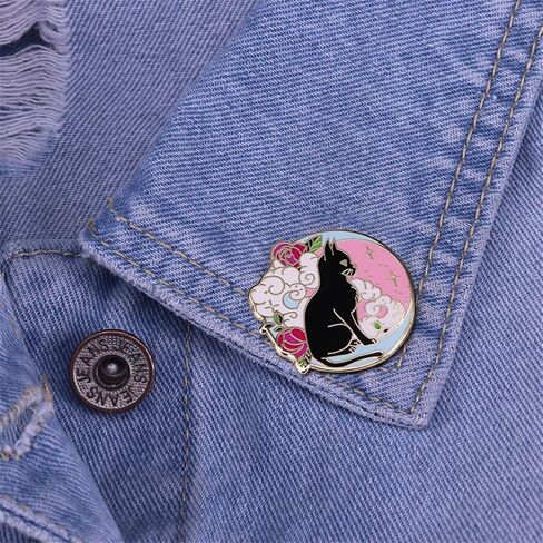Cat On Moon Brooch Cartoon Cute Cat Rose Enamel Brooch Pins Black Cat Animal Brooch Aesthetic Pin for Backpacks Badges Clothing Bags Jackets in Saudi Arabia