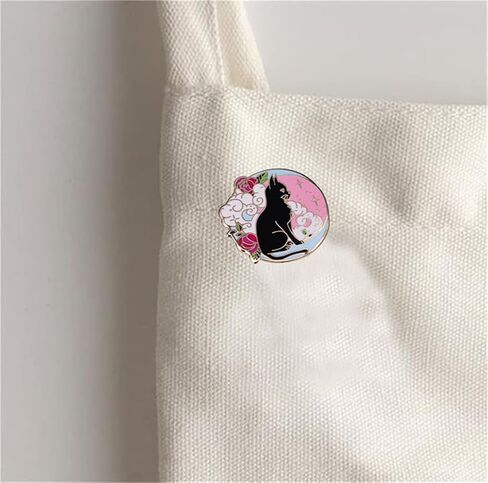 Cat On Moon Brooch Cartoon Cute Cat Rose Enamel Brooch Pins Black Cat Animal Brooch Aesthetic Pin for Backpacks Badges Clothing Bags Jackets in Saudi Arabia