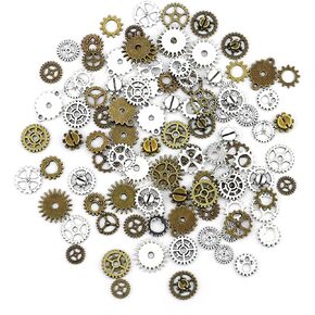 JIALEEY 130PCS Steampunk Gears Charms Bronze & Silver Assorted Antique Steampunk Gears Charms Pendant Clock Watch Wheel Gear DIY for Jewelry Making Crafting