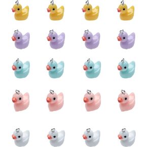 20 Pcs Duck Charms with Hook Colorful Cute Small Resin Adorable Pendants for DIY Jewelry Making Gift Idea Necklace Bracelet Earring Keychain Key Ring Crafting Supplies Accessories
