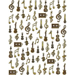 JIALEEY Music Charms Multistyle Musical Instrument Notes Symbols Pendants DIY for Necklace Bracelet Earrings Jewelry Making and Crafting Antique Bronze 70PCS