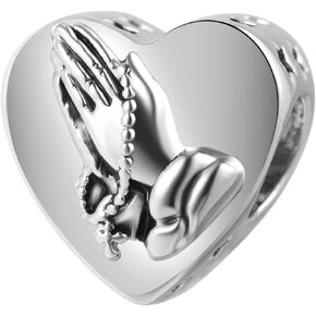 Praying Hand Heart Charm Christian Bible Verse Bead for Pandora Bracelet