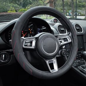 Amiss Car Leather Steering Wheel Cover, Sports Style Steering Cover, Padded Soft Grip Breathable Steering Wheel Cover Universal 15 Inch, Anti Slip Odorless, Automotive Interior Accessories - Orange