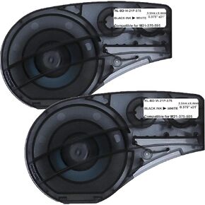 Compatible Label Tape Replacement for M21-375-595-WT-BK Black on White Vinyl Tape-2 Pack