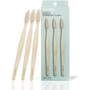 Davids Premium Bamboo Soft Bristle Toothbrush - 3 Pack | BPA Free, Eco-Friendly, Sustainable High Performance Bristles to Improve Oral Health Naturally | 100% Natural Bamboo Handle