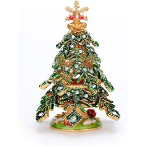QIFU Hand Painted Enameled Small Christmas Tree Decorative Jewelry Trinket Box with Hinged, Unique Gift for Family