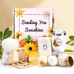 Wzvzss Mother's Day Gifts for Women,Sunflower Birthday Gifts Sunshine Basket,Thinking of You Self Care Gifts,Unique Relaxation Gift Box for Her,Sister,Female,Teacher,Daughter,Best Friend