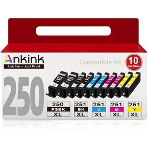Ankink Compatible 250 251 XL Printer Ink Cartridge Replacement for Canon PGI-250 CLI-251 XL 250XL 251XL Use for Pixma MX922 MX920 IX6820 IP8720 MG5520 MG7520(PGBK,Black,Cyan,Magenta,Yellow) 10 Pack