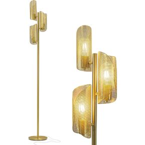 Brightech Lyra LED Tree Floor Lamp for Mid-Century Modern, Contemporary, Industrial Décor, 3 Light Head Standing Lamp with Metal Cage Shade, Standing Pole Tall Lamp for Living Room, Bedroom - Brass