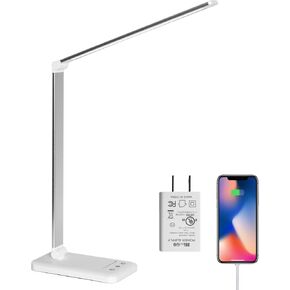 LED Desk Lamp with Wireless Charger,Eye-Caring Table Lamps,Stepless Dimmable Office Lamp with USB Charging Port,Touch/Memory/Timer Function,25 Brightness Lighting,Foldable Lamp