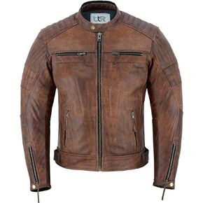 Men's Motorbike Premium Quality Leather Jacket Distress Zip Up Motorcycle Protection