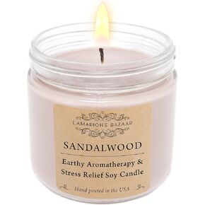 Sandalwood Scented Candle - Earthy Aromatherapy & Stress Relief Soy Wax Candle - Large Glass Jar