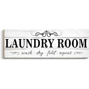 COLOR VALLEY ART Laundry Room Decor Sign, 5.5 x 16.5 inch Wooden Rustic Farmhouse Family Laundry Room Wall Sign Wash Dry Fold Repeat Wall Decor Prints for Home Laundry Room