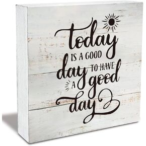 Rustic Motivational Good Day Wood Box Sign Today Quote Wooden Box Sign Farmhouse Home Office Desk Shelf Decor (5 X 5 Inch)