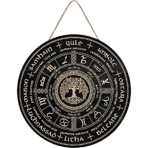 علامة خشبية لعجلة العام مقاس 12 بوصة، علامة ساحرة Sabbats Pagan، عطلات الويكا، تقويم الويكا، مذبح Yule، علامة سماوية، علامة عيد الميلاد المصنوعة يدويًا، ديكور عيد الميلاد